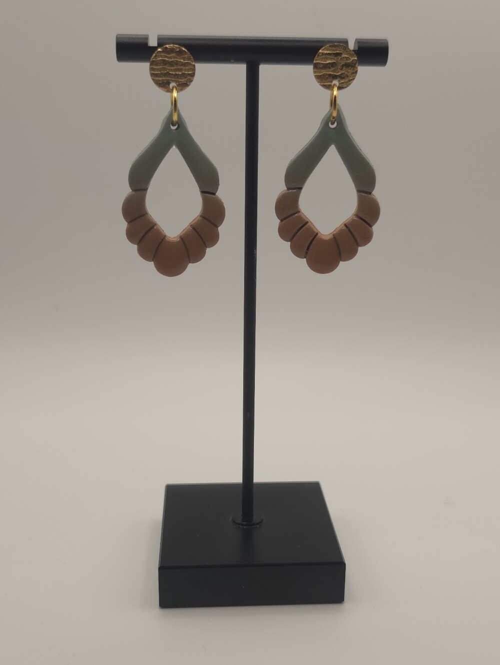 Handcrafted Green and Brown Teardrop Dangle Earrings